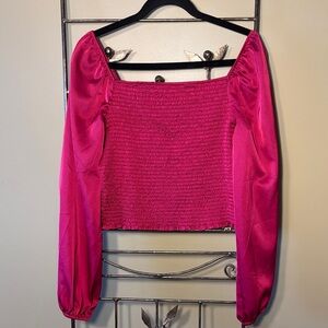 Hot Pink Satin Smocked Blouse
